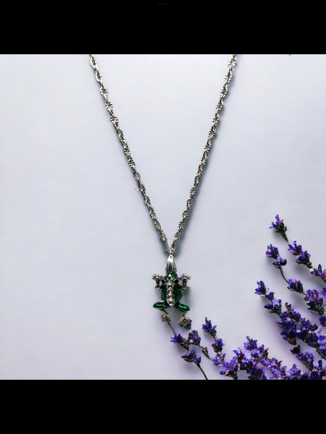 Frog Necklace Green Frog Necklace Jeweled Frog Frog Etsy