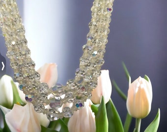 Vintage aurora borealis clear crystal necklace, vintage crystal necklace, crystal necklace, ab necklace, crystal jewelry