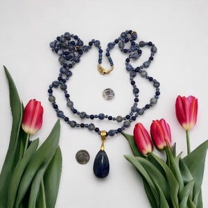 Blauwe lapis lazuli-edelsteenketting, sodalietketting, blauwe ketting