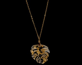 Collier feuille de Monstera, collier feuille d'or, collier feuille