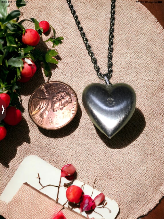 Vintage sterling heart necklace, signed heart nec… - image 10