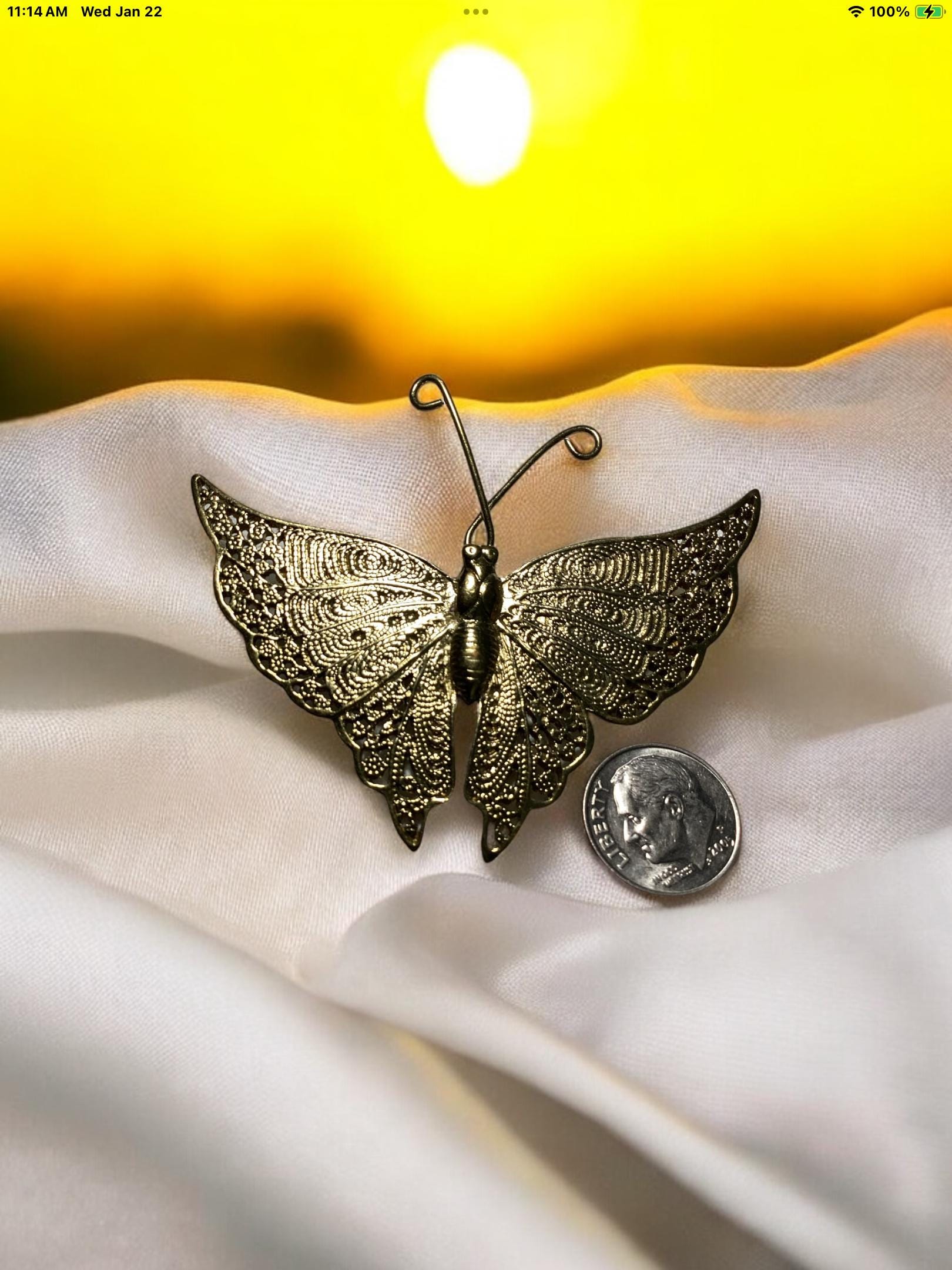 Vintage Filigree Golden Butterfly Brooch Pin, Butterfly Gift  display picture 3