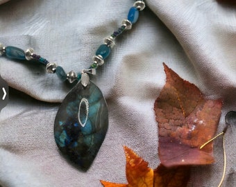 Labradorite gemstone necklace, apatite gemstone, blue necklace, gemstone earrings, gemstone jewelry, handmade earrings, labradorite jewelry