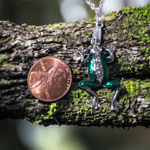 Frog necklace, green frog necklace, jeweled frog, frog jewelry, green frog, frogging necklace