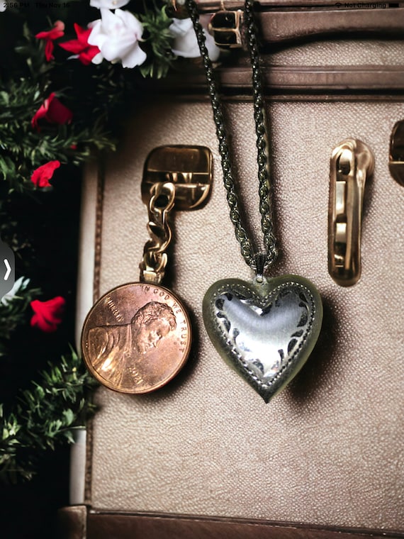 Vintage sterling heart necklace, signed heart nec… - image 1