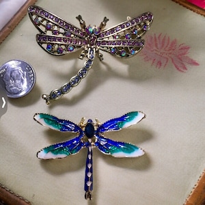 Two vintage dragonfly brooches pins, for her, for wife, dragonfly jewelry, insect jewelry