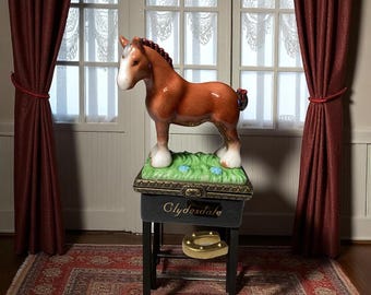 Vintage horse trinket box, Clydesdale jewelry box, horse lovers, horse gift,