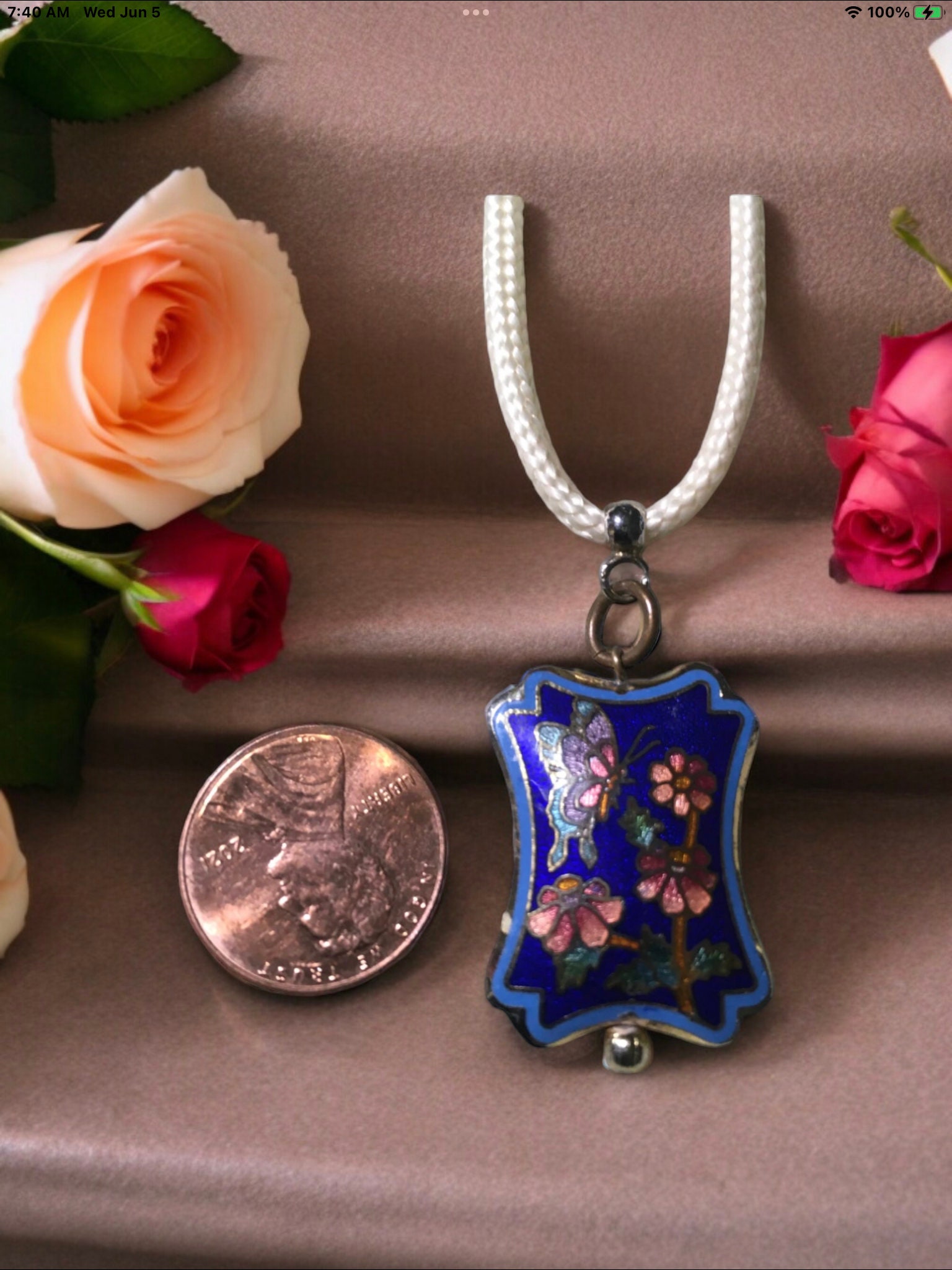 vintage blue butterfly necklace, blue pendant, for mom, for her, for wife