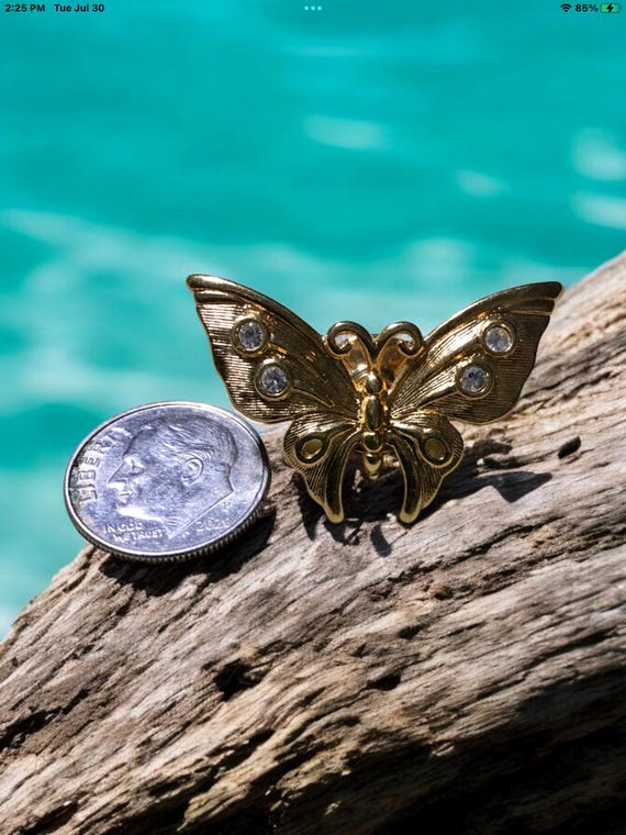 Vintage Avon Butterfly Brooch Pin, Rhinestone Butterfly