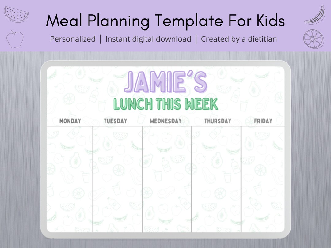Meal Planning Template for Kids instant Digital Download - Etsy