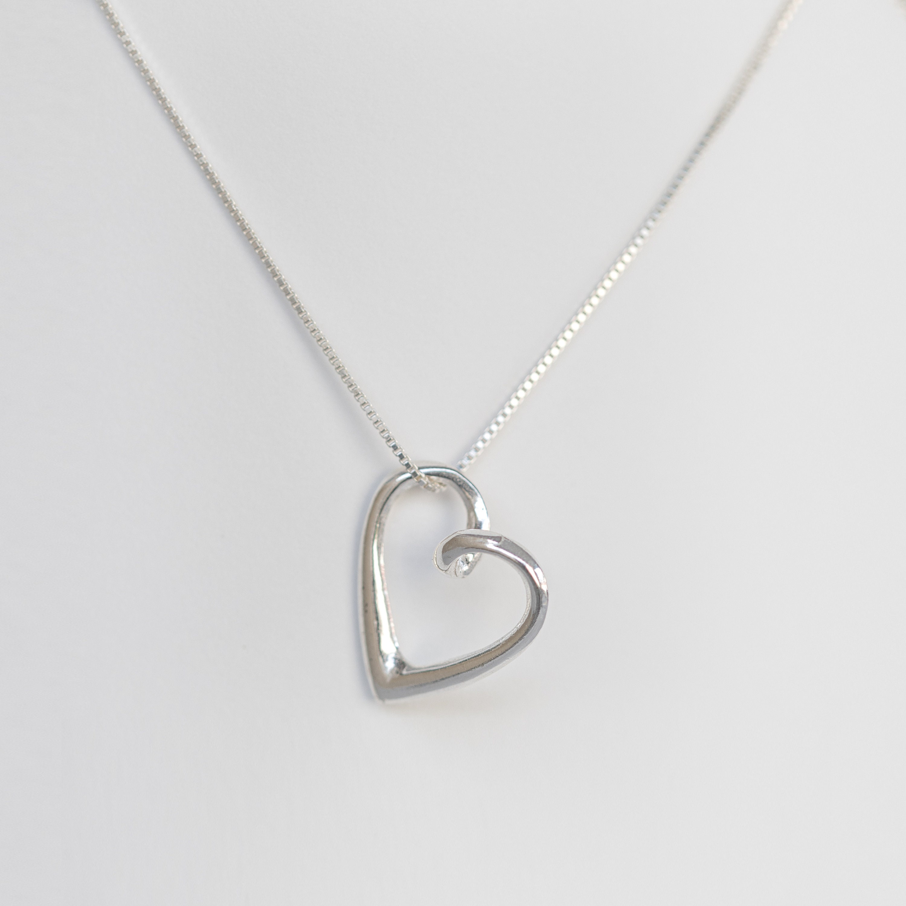 Sterling Silver Floating Heart Pendant Necklace High Polished Curved Heart Valentines Love Charm Valentine Mother Day Heart Charm Gift Etsy