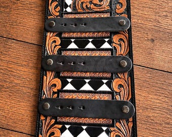 Western Tooled Leather Buckle Display – Cowhide Buckle Holder