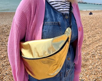 GOLD Faux leather Sling Bag/Fanny Pack Medium size