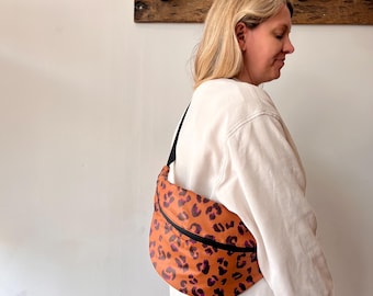 Brown leopard print water resistant Sling Bag/bum bag/fanny Pack Medium size