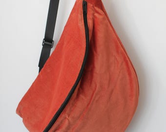 Rust cotton VELVET Sling Bag/Fanny pack Oversized large
