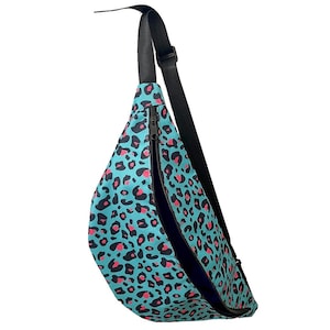Turquoise leopard print water resistant Sling Bag/Fanny Pack Medium size