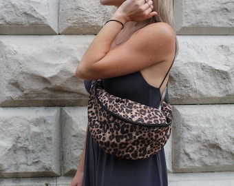 DENIM Leopard Print Sling Bag/Fanny Pack Medium Size