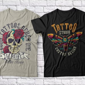Paquete de 26 fuentes premium para tatuajes: diseños personalizados, logotipos artísticos, caligrafía con letras negras. Ideal para Photoshop y Procreate.