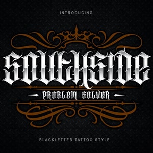 Police de tatouage Southside avec ornements uniques, tatouages personnalisés, designs de logo, calligraphie lettres noires, Photoshop et art procréer