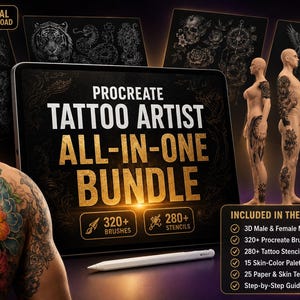 Procreate Tattoo Art Bundel – Penselen, sjablonen, 3D-modellen