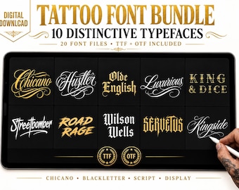 Pacchetto di font per tatuaggi: font professionali per artisti (TTF/OTF)