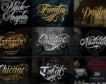 18 Tattoo Fonts Bundle: Custom Designs, Logo Artistry, Black Letter Calligraphy – Perfect for Photoshop & Procreate