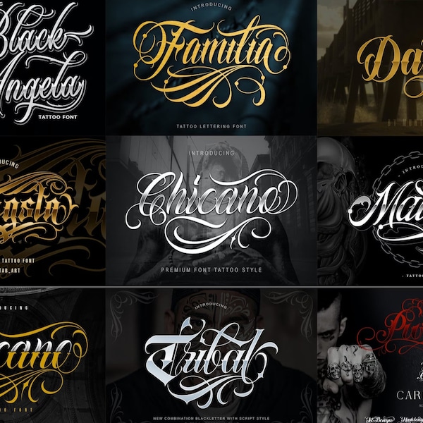 18 Tattoo Fonts Bundle: Custom Designs, Logo Artistry, Black Letter Calligraphy – Perfect for Photoshop & Procreate