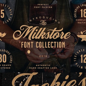 Milkstore Font Collection – Vintage Handwritten Fonts, Retro Textured Typeface, Logo and Badge Design Pack, Perfect for Branding & Packaging