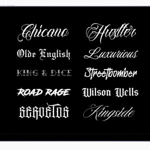Lot de 10 polices Procreate Tattoo : polices professionnelles pour artistes, polices de calligraphie, pour cricut, TTF/OTF