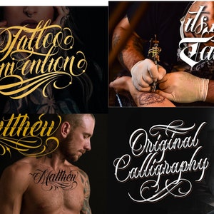 Pacote com 26 fontes premium para tatuagem: designs personalizados, logotipo artístico, caligrafia em letras pretas – perfeito para Photoshop e Procreate