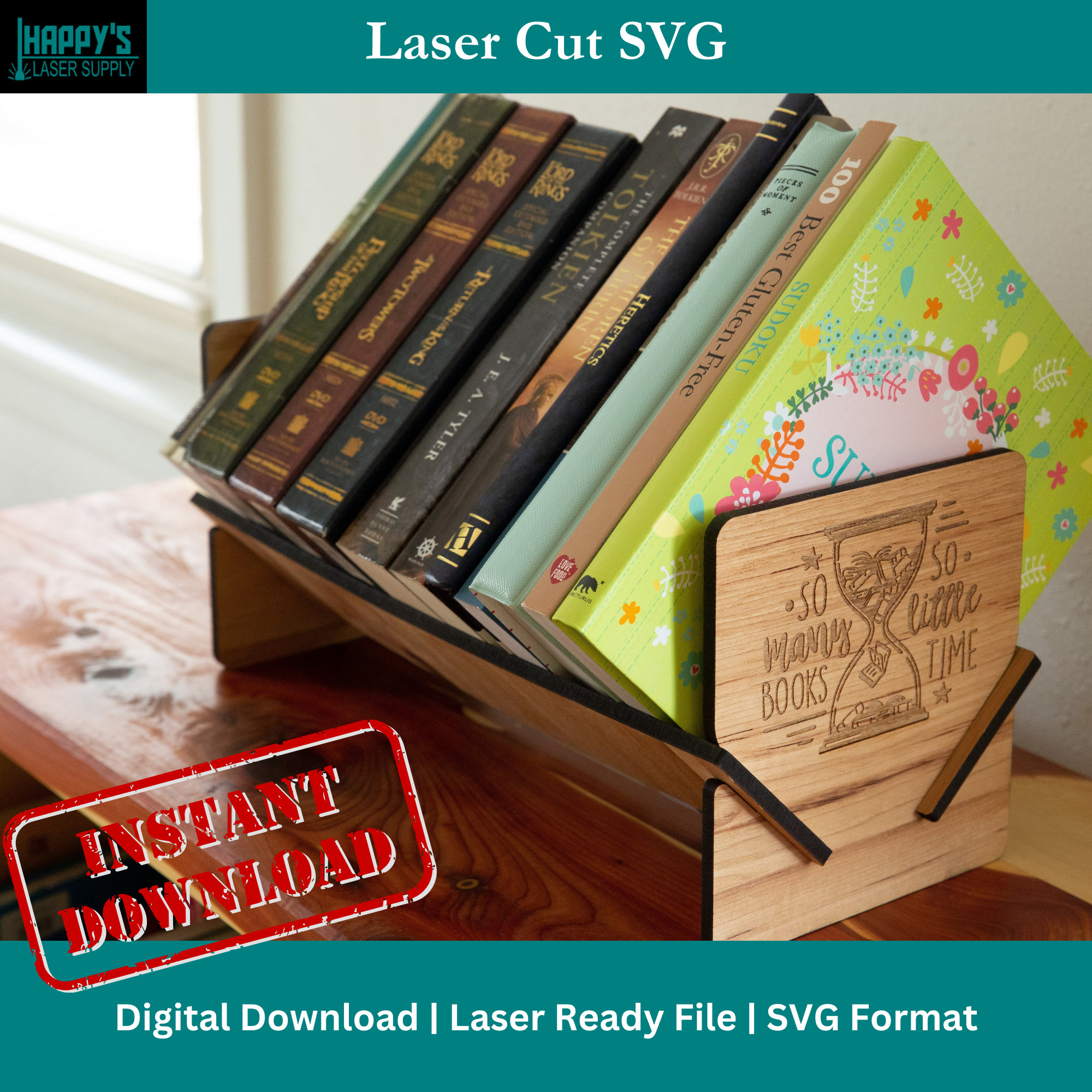 Table Top Book Shelf SVG Laser Cut File Free Standing Bookcase