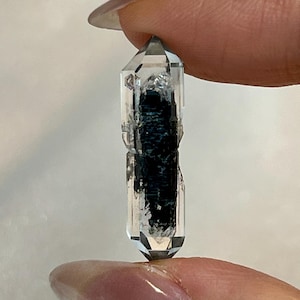 AAA Grey Phantom Double Terminated Quartz with Black Hydrocarbon, black herkimer diamond,  DT Quartz Crystal Cluster