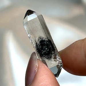 AAA RARE quality Double Terminated Quartz with Black Hydrocarbon, black herkimer diamond,  DT Quartz Crystal Cluster