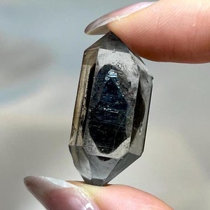 RARE Super High quality Clear Double Terminated Quartz with Black Hydrocarbon in an oval shape ,  DT Quartz Crystal Cluster,herkimer diamond