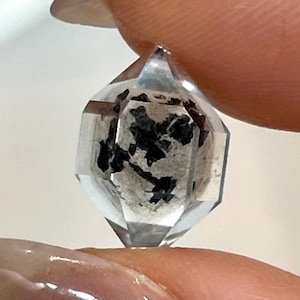 AAA Grey Phantom Double Terminated Quartz with Black Hydrocarbon, black herkimer diamond,  DT Quartz Crystal Cluster