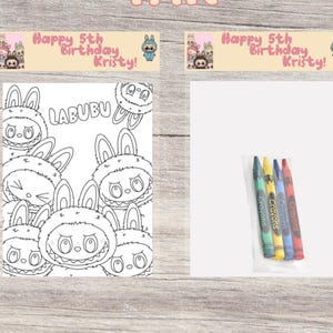 Labubu Themed Mini Coloring Pages, Crayons Included/Party Favors/Birthdays/Kid&#39;s Birthday/Birthday Party/Birthday Favors