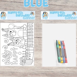 Bluey Mini Coloring Pages, Crayons Included/Party Favors/Birthdays/Kid's Birthday/Girl's Birthday/Birthday Party/Birthday Favors