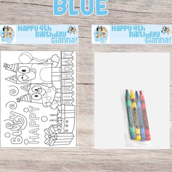 Bluey Mini Coloring Pages, Crayons Included/Party Favors/Birthdays/Kid's Birthday/Girl's Birthday/Birthday Party/Birthday Favors