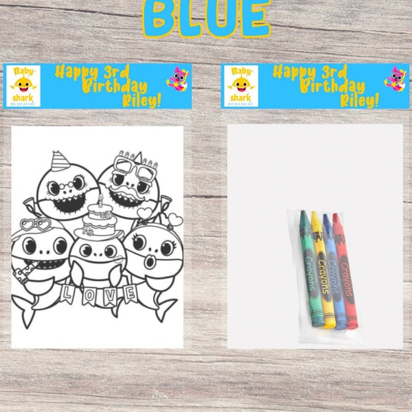 Baby Shark Mini Coloring Pages, Crayons Included/Party Favors/Birthdays/Kid's Birthday/Girl's Birthday/Birthday Party/Birthday Favors