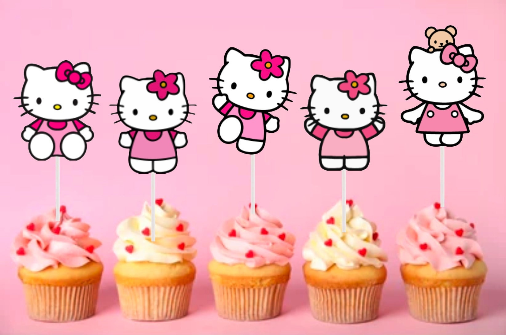 Hello Kitty Cupcake Toppers/party Stickers/birthdays/cake Topper/kid's  Birthday/girl Birthday/cupcake Toppers/baby Shower 