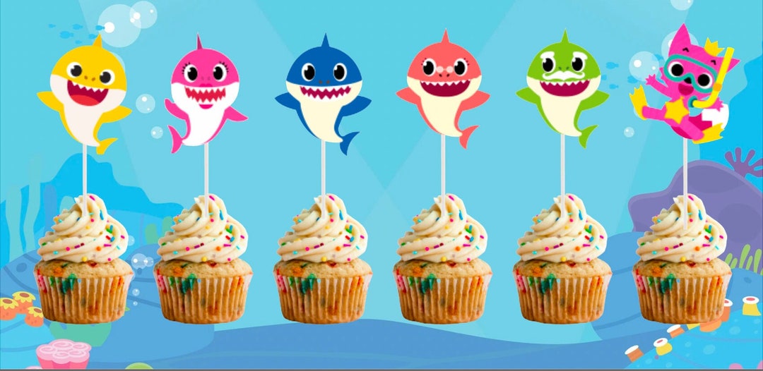 Baby Shark Cupcake Toppers/party Stickers/birthdays/cake Etsy