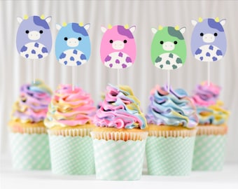 Squishmallow Cupcake Toppers/Party Stickers/Birthdays/Cake Topper/Kid&#39;s Birthday/Girl&#39;s Birthday/Cupcake Toppers/Baby Shower