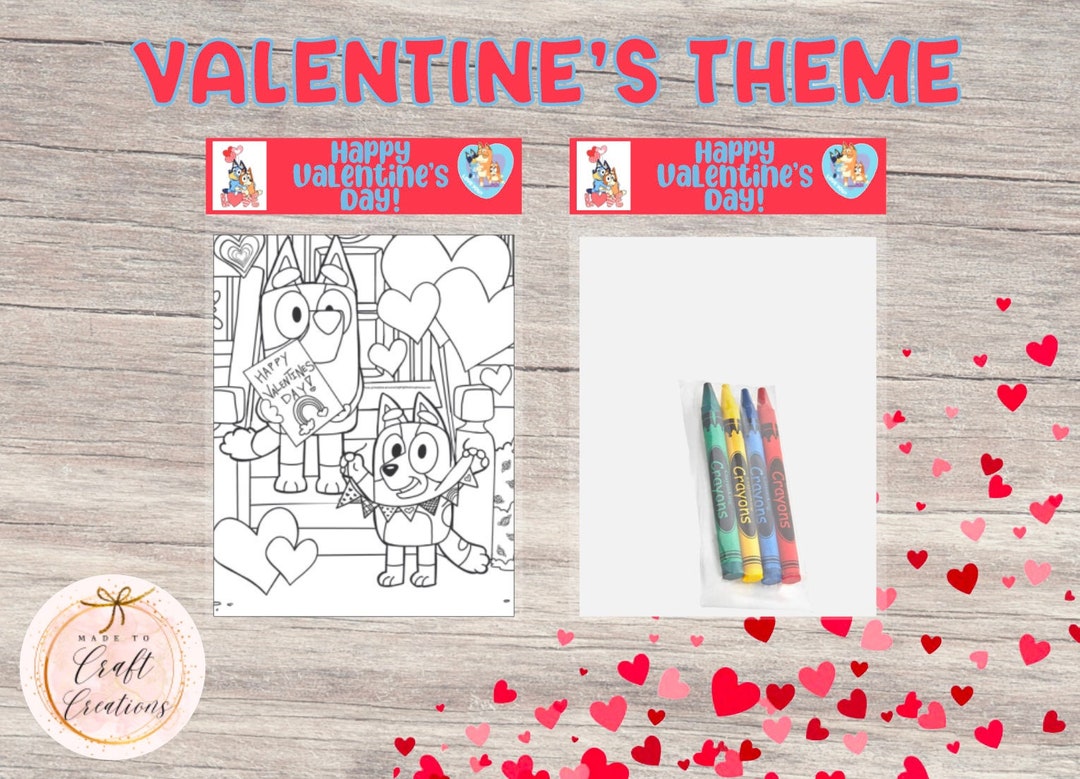 Valentine Bluey Mini Coloring Pages, Crayons Included/party Favors ...