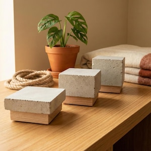 Juego de 3 cubos de hormigón: decoración de hormigón hecha a mano en tres tamaños: accesorio minimalista para el hogar.
