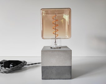 DiceGlow - Gold II , concrete lamp / desk lamp, bedside lamp, dimmable lamp