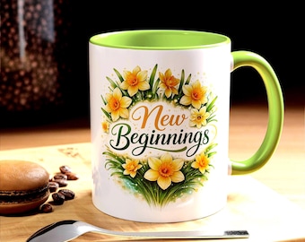 Taza con diseño de corona de narcisos "Nuevos Comienzos" / Taza de café decorativa