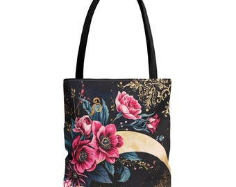 Bolsa de mano vintage con estampado floral integral y rosas rosas