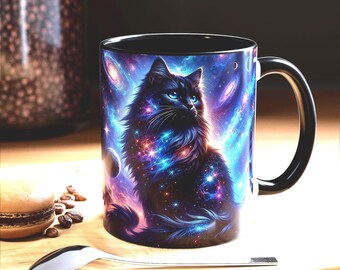 Taza de café con escena espacial de gato galáctico, 325 ml y 430 ml