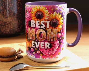 Taza de café "Mamá Siempre": Girasoles florales con detalles brillantes
