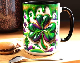 Taza psicodélica con acento de trébol Taza de café con trébol del Día de San Patricio